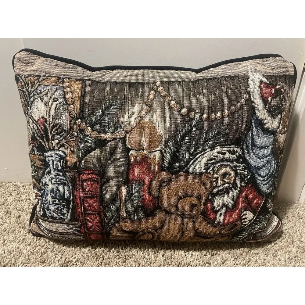 VTG Travis Spencer Christmas Pillows Set of 2 Tapestry Santa Sparkle Holiday
